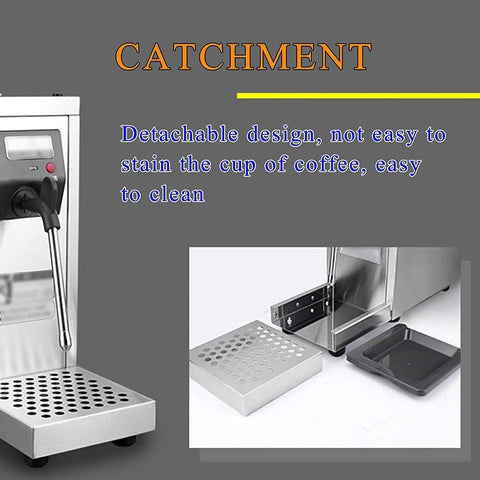 Hassle Free Automatic Espresso Maker With Quick Milk Frother And Programmable Timer Keeps Coffee Warm Solid Silver Design with detachable drip tray.