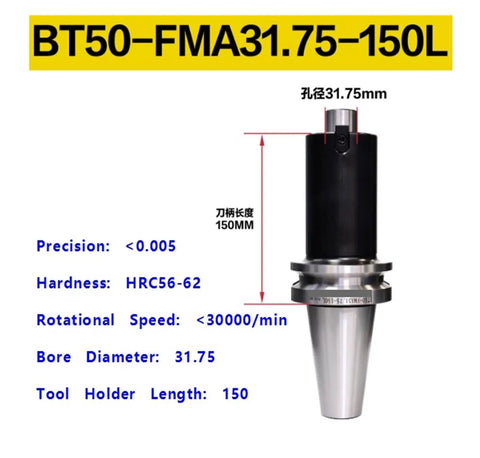 Rock Solid BT50 CNC Milling Tool Holder Built Tough From Premium Stainless Steel For Heavy Duty Milling And Grinding With Impact Soaking Housing And Simple Plug And Play Install, showing precision specifications.