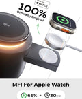 Top Shelf Qi2 Magnetic Wireless Charging Hub Featuring Rock Solid 15W Fast Juice Transfer And Genuine MFi Certified Apple Watch Stand for fast charging.