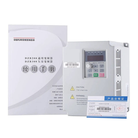 2.2kW VFD Inverter for CNC Machines, 220V 1-Phase Or 3-Phase Input, shown with manual and warranty card