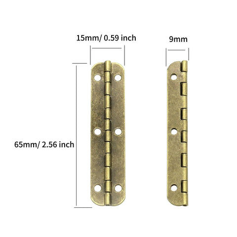 Bronze 65mm Long Folding Hinge Set For Wooden Boxes And Cabinets, 20 Pcs 180 Degree Hinges With Screws, Iron Construction