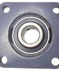 Front view of 1-7/16 Inch Four Bolt Flange Bearing With Wide Inner Ring And Two Set Screws Cast Iron Housing With Grease Zerk