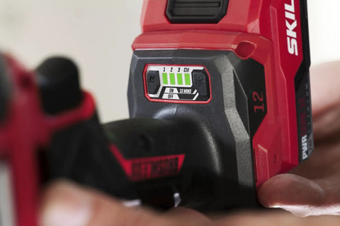 PWR Core 12 Brushless 12V Compact Impact Driver Kit With Quarter Inch Hex Three Speed Settings Halo Light Beefy Torque One Handed Collet 2Ah Lithium Batteries And PWR Jump Charger For Tight Spots And Overhead Work