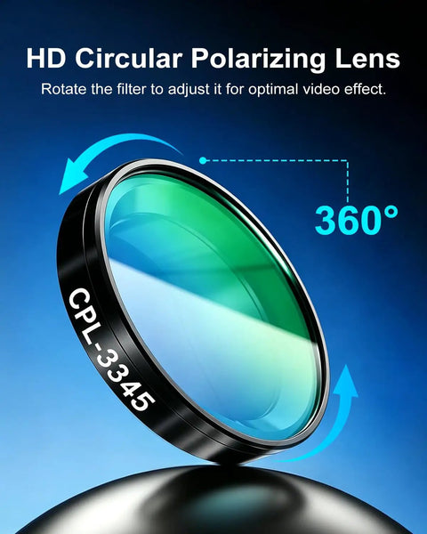 Polarizing Lens Filter For FITCAMX Dash Cams Only, Circular Polarizer With Anti-Glare Shield shown with 360-degree rotation feature.
