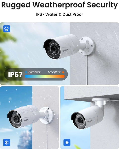 8 Channel 5MP PoE Home Security System With 6 Outdoor Cams, 4K NVR And 2TB HDD, waterproof camera installed outdoors