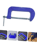Blue Beefy Heavy Duty 6-Inch G Clamps for Woodworking and Metalworking with quick-release, durable steel construction, side view.