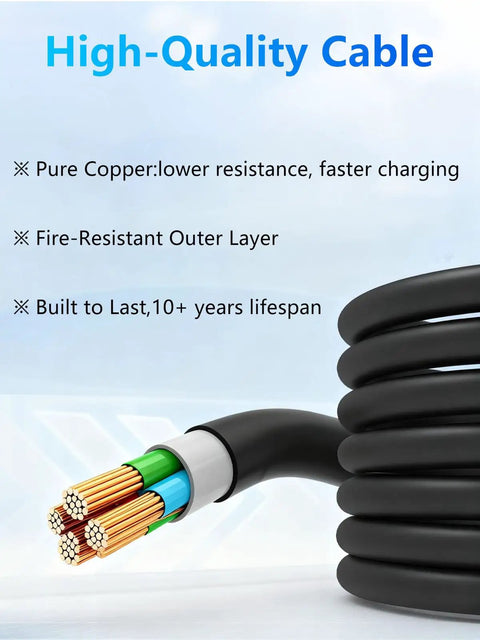 Cross-section of high-quality cable for 40 Ft Cord EV Charger For Home Or On The Go, 16 Amp Level 1 Level 2 Portable Station