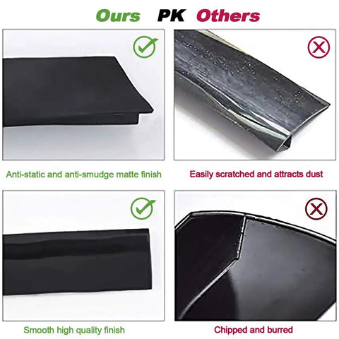 Comparison of 2 Pack Silicone Stove Gap Cover 21 Inch And 25 Inch Heat Resistant Easy To Clean No Mess Between Oven And Countertop Keeps Crumbs And Dust Out Durable Gap Guards showing smooth matte finish versus scratched finish