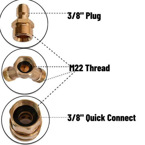 Three Eighth Inch Quick Connect Tee Splitter Coupler For Pressure Washer Converts One Outlet Into Dual Hoses With Two Gun Splitter