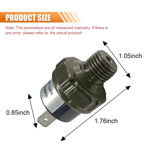 90 To 120 PSI Air Pressure Switch With One Quarter Inch NPT Thread For DC 24V Or 12V Air Compressors, Tank Or Air Horn Systems, dimensions labeled
