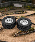 4 Pack RC Car Wheel Set With Rubber Tires And Metal Shaft Axles for Remote Control Cars Trucks and Robots outdoor track view