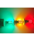 Green, yellow, and red LED emergency warning lights glowing, showcasing 24V LED Emergency Warning Light Patch Type Green functionality.