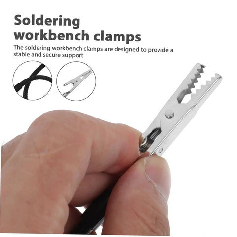 Close-up of alligator clamp from Six Piece Versatile Welding And Soldering Station Arm Magnifying Lamp Clip Top Notch Third Hand Tool Set.