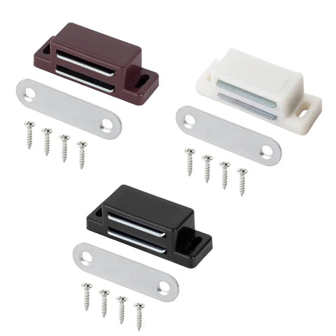Push To Open Cabinet Latch Set Stainless Steel Magnetic Catch For Kitchen Cabinets And Furniture Easy Install Durable Hardware With Strong Magnet 4pcs Brown, black, and white latches with screws