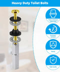 Rock Solid Universal Toilet Seat Bolt Kit Includes Four Heavy Duty Brass Fasteners With Corrosion Resistant Metal Nuts And Flanged Washers Plus Soft Rubber Gaskets For No More Drip Drama And Foolproof Swap Out, showing stacked toilet bolts.
