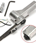Heavy Duty Air Belt Sander And Pneumatic Belt Grinder crushes rough surfaces; includes adjustable swivel head, wrench, and hoses.
