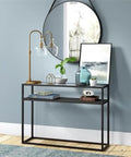 27 Inch Tall Arc Table Lamp With Seeded Glass Shade In Brushed Brass Finish on modern side table with decor