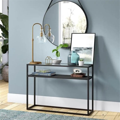 27 Inch Tall Arc Table Lamp With Seeded Glass Shade In Brushed Brass Finish on modern side table with decor