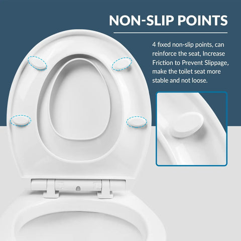 Round Toilet Seat With Slow Close And Quick Release Easy Clean Plastic non-slip points detail in family bathrooms