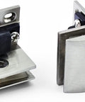 Premium Glass Hinge Set Four Piece Kitchen Bath Pivot Bracket Slick Chrome Finish for secure glass mounting.