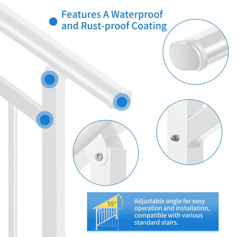 Heavy Duty White Wrought Iron Handrails For Outdoor Steps, featuring waterproof, rust-proof coating for durability and safety.