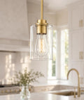 Farmhouse Gold Pendant Light Over Kitchen Island With Clear Glass Shade Modern Dining Room Entryway Pendant Lighting