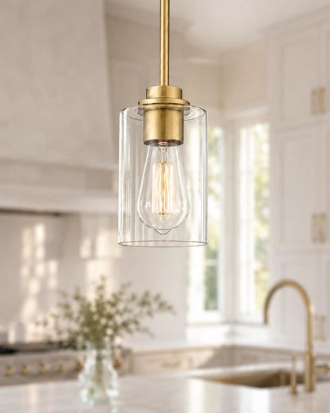 Farmhouse Gold Pendant Light Over Kitchen Island With Clear Glass Shade Modern Dining Room Entryway Pendant Lighting
