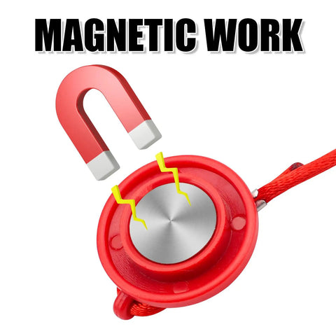 Close-up of a red magnetic safety key for treadmills, highlighting magnetic power. Part of the Two Pack Universal Treadmill Magnetic Safety Keys.