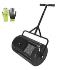 Heavy Duty 24 Inch Compost Spreader For Lawn And Garden With All Iron Build, Galvanized Finish, Mega 2.7 Cu Ft Mesh Basket, gloves