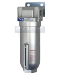 Heavy Duty Built Tough Particulate Filter And In Line Water Trap For Compressed Air Lines with metal bowl drain valve and mounting bracket.