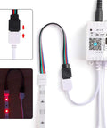 4 Pin 10mm LED Strip Connector Kit with 90 Degree Angled Jumpers connected to 5050 RGB rope lights, showing connection detail.