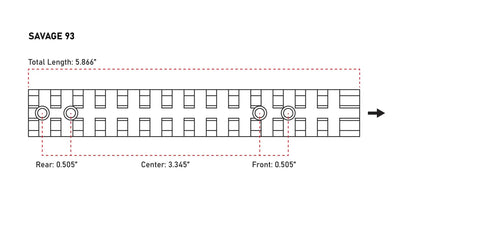 Diagram of Picatinny Rail Mount For Savage 93 And 93R17 Mark II Rifles showing measurements and mounting holes