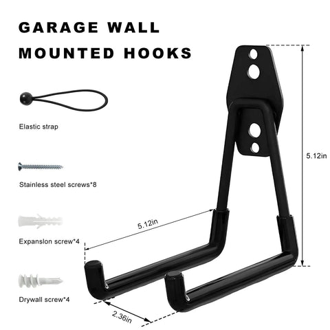 Heavy Duty U Shaped Garage Hooks With Slick Non Slip Coating For EV Charging Cable Holder, black wall mounted, 5.12in height.