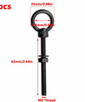 Heavy Duty Stainless Steel M6 Eyebolts With Lifting Ring Threaded With Washers And Nuts Black Finish 4 Piece Set For Indoor Outdoor Use Corrosion Resistant And High Strength, shown with dimensions.