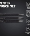 Built Like A Tank High Carbon Steel Center Punch Set 3 Piece Black Hand Tools with sure grip for precise marking and drilling starters on metal wood