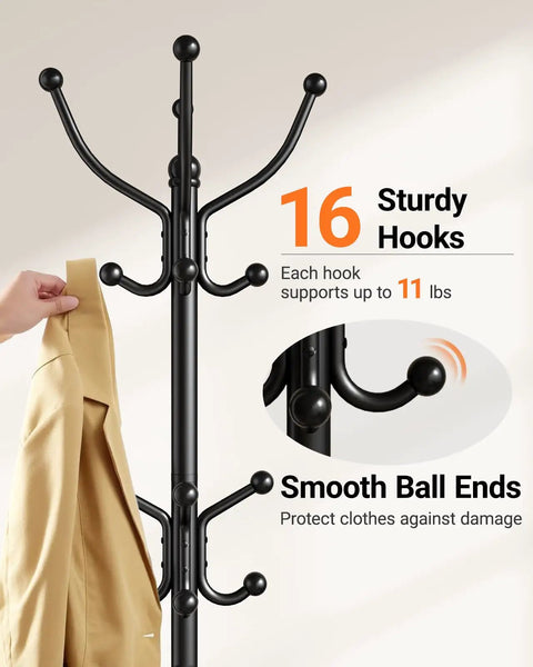 Heavy Duty Coat Rack With Marble Base And 16 Hooks Freestanding Coat Tree With Detachable Umbrella Holder Built To Last Metal Stand