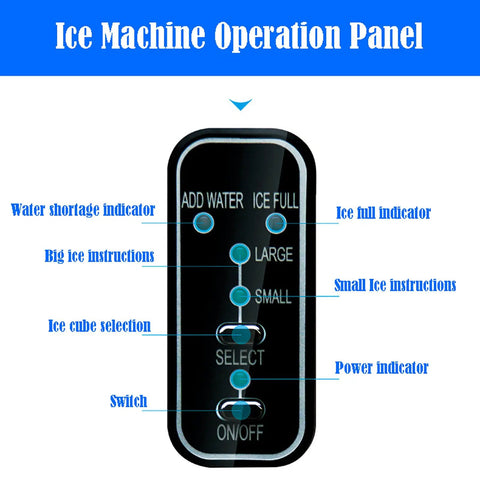 Ice Machine Operation Panel with water and ice indicators for Quick Chill Portable Ice Cube Maker With Automatic Self Clean.
