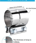 Exhaust clamp, 2-pack, 2.5-inch lap-joint, 304 stainless steel for muffler repair