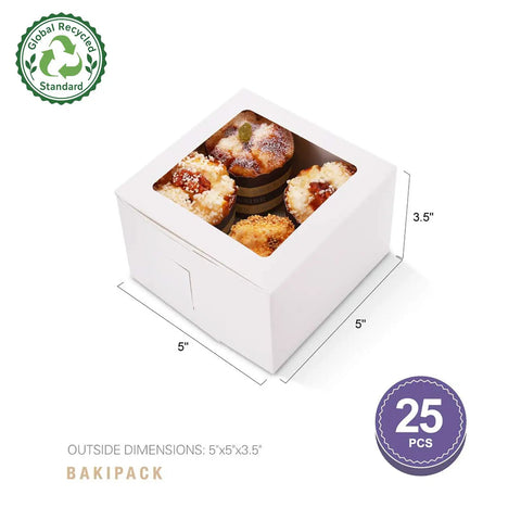 Twenty Five White Bakery Boxes With Clear Window 5x5x3.5 Inch Next Level Sweet Treat Packaging Go Getter Cupcake And Cookie Containers Boss Level Pastry Haul Boxes For Wedding Party Favors And Baking