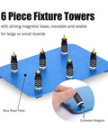 Six Piece Soldering Helping Hands Set for PCB Boards ESD Safe Metal Magnetic Fixture Tower with Blue Steel Base