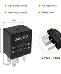 Two Pack 30 Amp 12 Volt Starter Relay Four Pin Waterproof Heavy Duty Automotive Standard Relay Replacement Parts for Truck SUV RV Cars