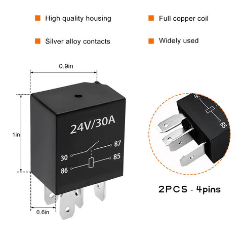 Two Pack 30 Amp 12 Volt Starter Relay Four Pin Waterproof Heavy Duty Automotive Standard Relay Replacement Parts for Truck SUV RV Cars