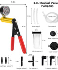 Pro Grade Two In One Brake Bleeder Kit With Handheld Vacuum Pump And Precision Pressure Gauge displaying components and measurements.