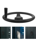 Smooth Tri Spoke Compact Shelving Handwheel In Stylish Black Plastic Crank Handle For Effortless Manual Drive And Easy Archive Rack Storage Access Without Strain, black