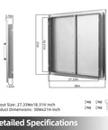 Diagram of Stainless Steel Flush Mount Outdoor Kitchen Door Set Double Access Door 30 Inch Wide 21 Inch High with dimensions.