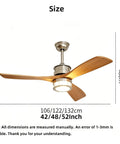 YPDJVLTI 106-132cm Ceiling Fans Lights LED Fandelier with wooden blades, measuring 48cm height, showcasing size information.