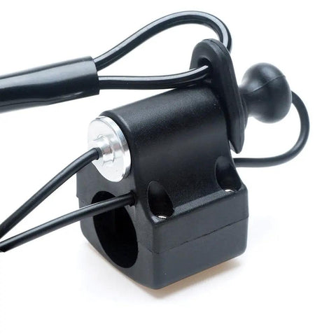 Close-up of Seven Eighths Inch Handlebar Tether Kill Switch with lanyard for ATV and dirt bike, showing wire and mount detail