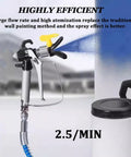 Heavy Duty Airless Paint Sprayer With Adjustable Pressure Control Portable Hose Wall Spray Gun 2 Liter Tank Smooth Atomized Finish showing spray action.