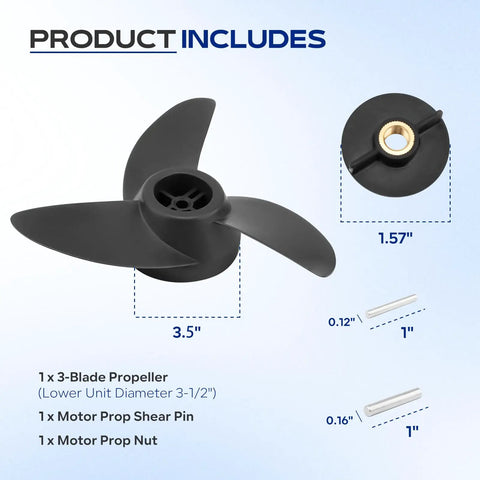 3 Blade Trolling Propeller Machete III Style Replacement For 3.5 Inch Motor Diameters with shear pin and prop nut