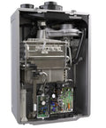 Heavy Duty Tankless Water Heater Indoor Outdoor Propane Natural Gas Compatible open view showing internal components and smart control system.